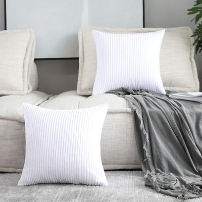 Home Brilliant Decorative Pillow Covers 18x18 Supersoft Striped Velvet Throw Pillow Covers Set of 2 