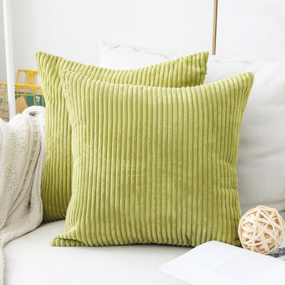 Home Brilliant Decorative Pillow Covers 18x18 Set of 2 Soft Velvet Corduroy Striped Square Throw Pil