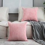 Home Brilliant Throw Pillow Covers Pack of 2 Pink Decoration Supersoft Striped Velvet Corduroy Decor