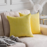 Home Brilliant Yellow Euro Shams 26x26 Pillow Covers Set of 2 Supersoft Corduroy Toss Decorative Pil