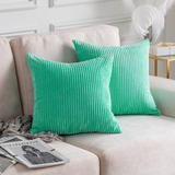 Home Brilliant Green Throw Pillow Covers for Couch Square Boy Bedroom Super Soft Corduroy Striped Se