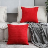 Home Brilliant Pillow Covers 20x20 Christmas Decorative Set of 2 Solid Supersoft Corduroy Stripes Sq