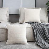 Home Brilliant Cream Pillow Covers Decorative Set of 2 Striped Corduroy Plush Velvet Pillowcases Cus