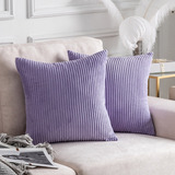 Home Brilliant Light Purple Pillow Covers 18x18 Set of 2 Striped Corduroy Decorative Throw Pillow Co
